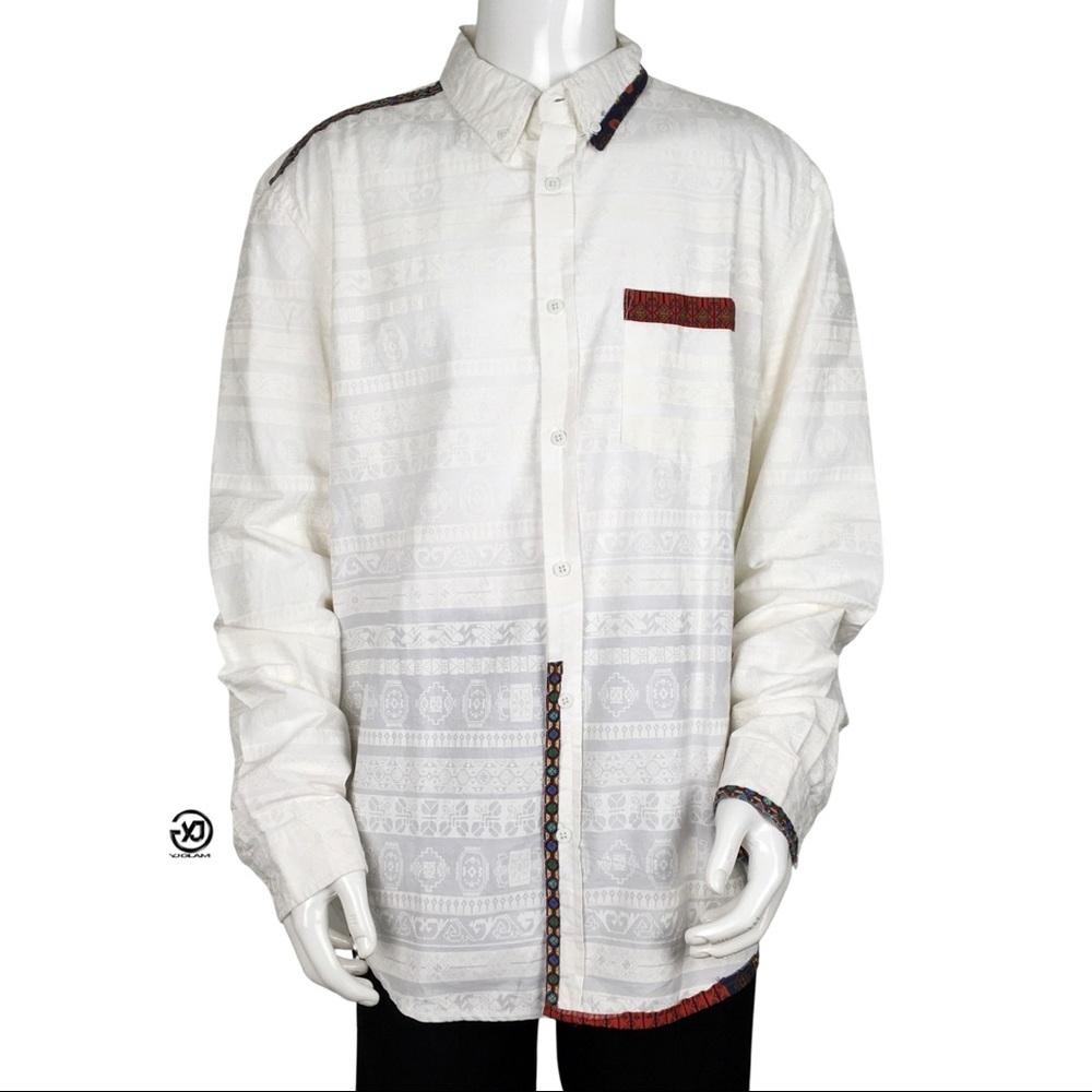 NWT Desigual Men's Shirts Sleeve Long Graphic Pattern Off-White Sz XXL